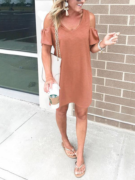 Plus Size Hollow Solid Bohemia Mini Dresses