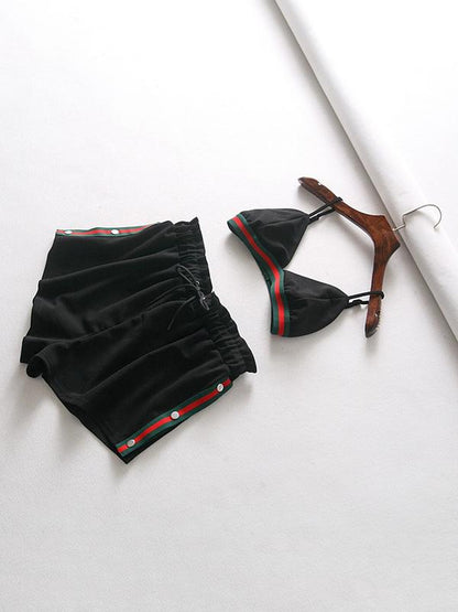 Spaghetti-neck Contrast Trim Bra And Shorts Sport Suits
