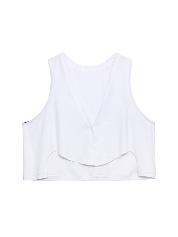 Simple Casual Loose Buttoned Solid Color Vest Outwear