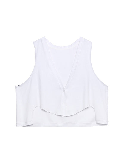 Simple Casual Loose Buttoned Solid Color Vest Outwear