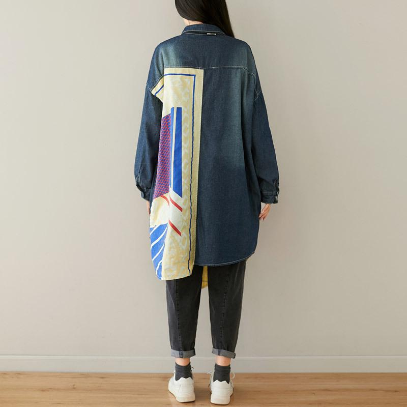 Buykud Personalized Patchwork Asymmetric Loose Denim Shirt
