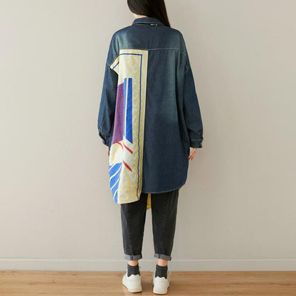 Buykud Personalized Patchwork Asymmetric Loose Denim Shirt