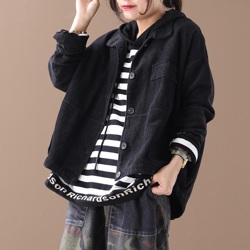Buykud Autumn Solid Color Loose Corduroy Jacket