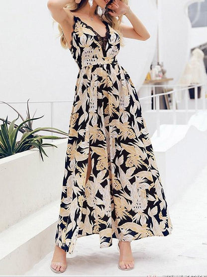 Fashion Floral Spaghetti-neck Maxi Dress