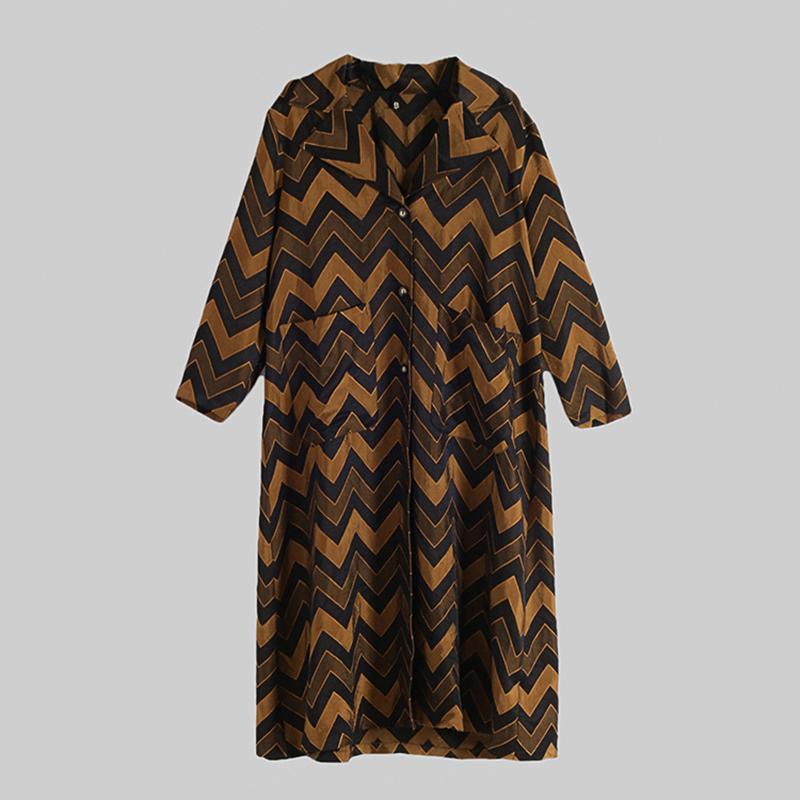 Buykud Wavy Pattern Casual Autumn Loose Trench Coat