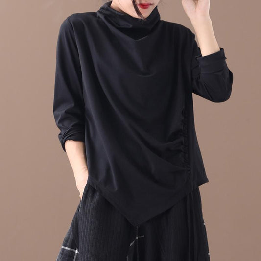 Buykud Pure Color Irregular Hem Drawstring Blouse