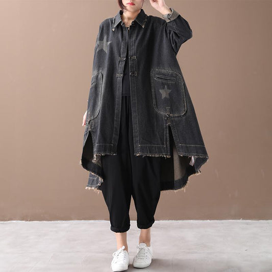 Buykud Casual Star Patchwork Loose Retro Coat