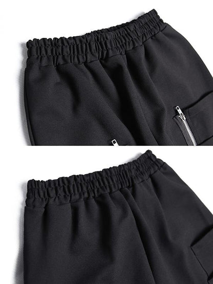 Loose Solid Pocket Zipper Overall Pants
