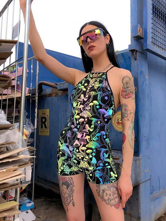 Fashion Floral Printed Backless Bodysuits