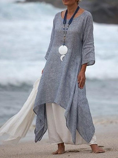 Solid Color Split-side Stand Collar Maxi Dress