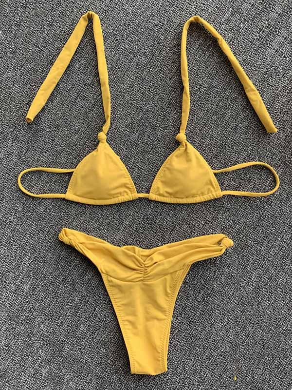 Solid Color Bandage Triangles Split Bikini Swimsuit
