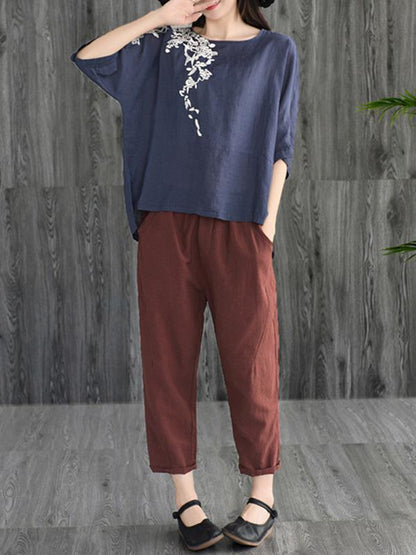 Loose Embroidered Cotton T-shirt