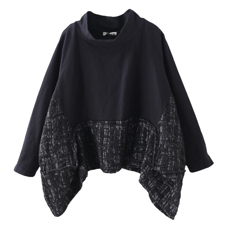Buykud Literary Irregular Spliced Half Turtleneck Blouse