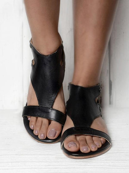 Casual Open Flat Leather Sandals, Four Colors