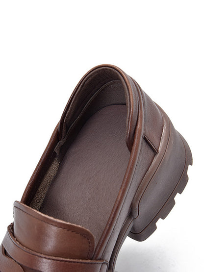 Vintage Cow Leather Low-Top Platform Loafers