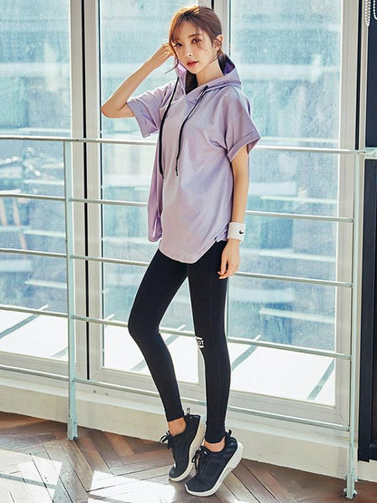 Loose Short Sleeve Drawstring Hoodies