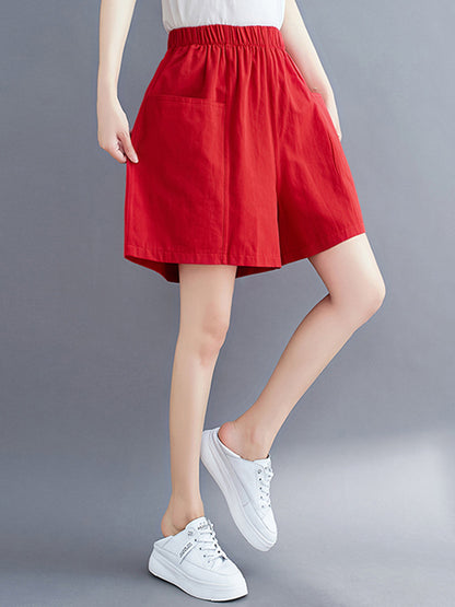 Casual Solid Color With Pocket Wide Leg Shorts