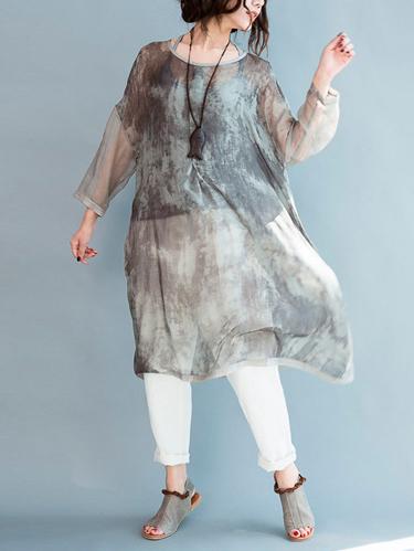 Summer Loose Silk Printed Maxi Dress