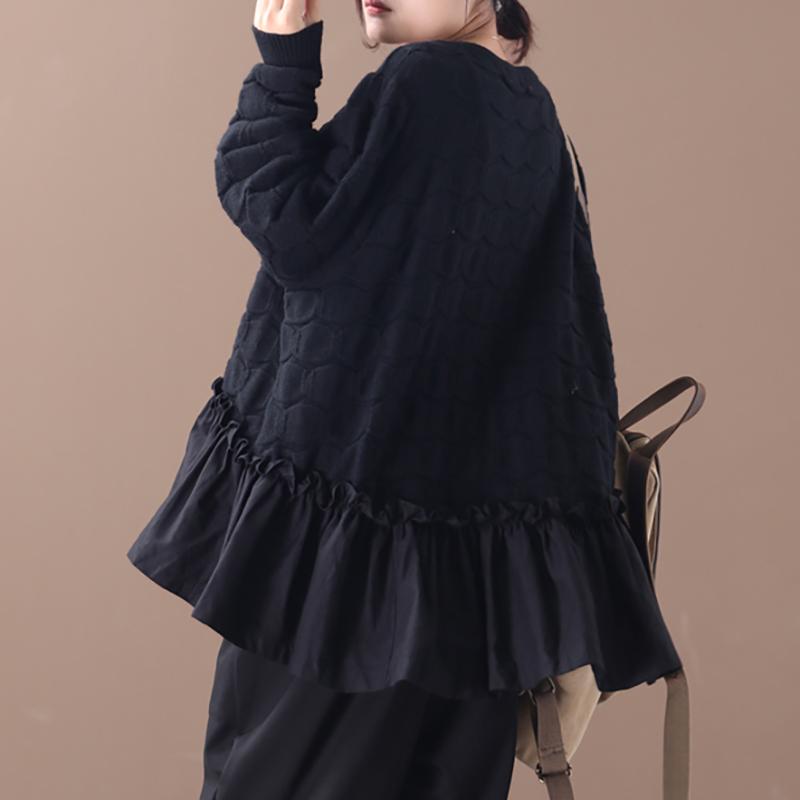 Buykud Agaric Lace Spliced Pleated Loose Blouse