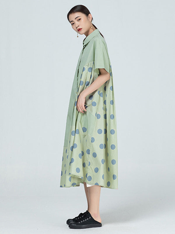 Original Polka-Dot Irregularity Split-Joint Shirt Dress