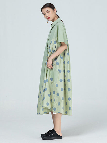 Original Polka-Dot Irregularity Split-Joint Shirt Dress