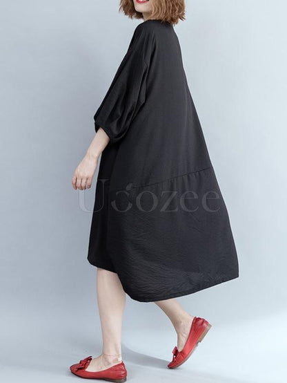 Loose Solid Retro Hemline Midi Dress
