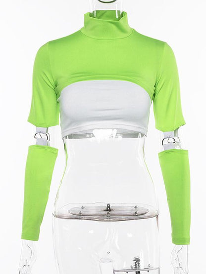 Solid Color High-neck Long Sleeve Yoga Tops