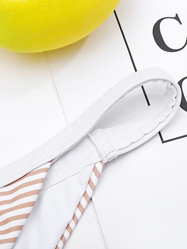 Strip-Print Triangle Split Bikini Swimsuit