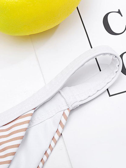Strip-Print Triangle Split Bikini Swimsuit