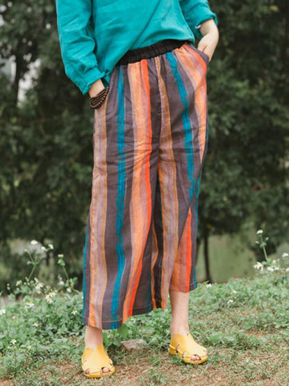 Loose Stripe Ramie Cotton Pants