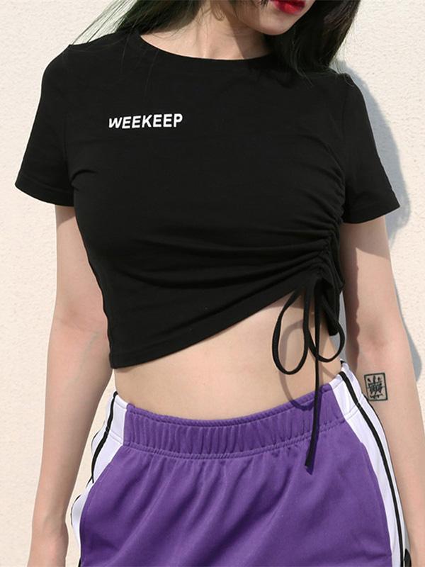 Casual Letters Printed Loose Exposed Navel T-Shirts Tops