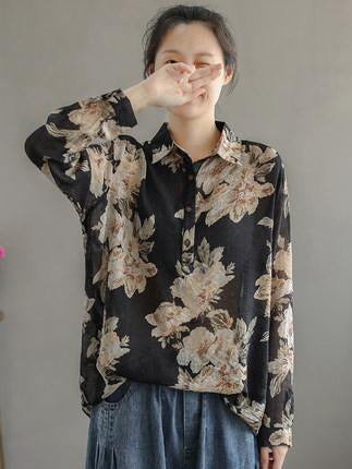 Artistic Retro Floral Shirt Blouse Tops