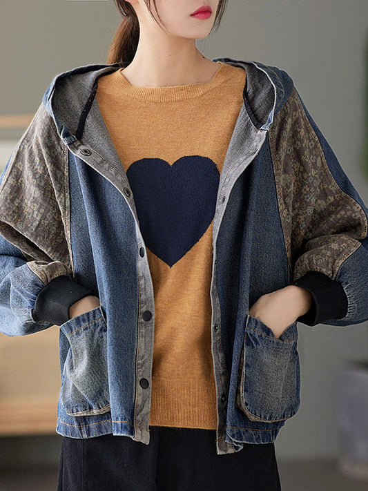 Casual Split-Joint Buttoned Floral Printed Raglan Sleeve Loose Outerwear