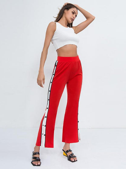 Split Patchwork Flared High Waist Trousers