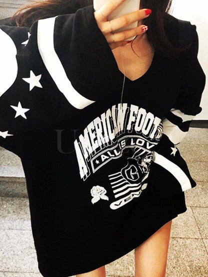 Loose Printed V-neck Sweatshirt