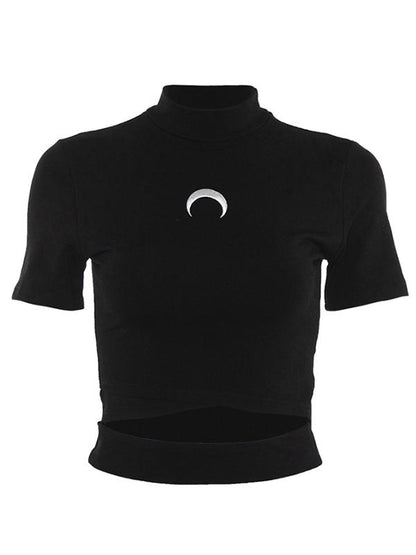 Printed High-neck Short Sleeve Tee&Tank