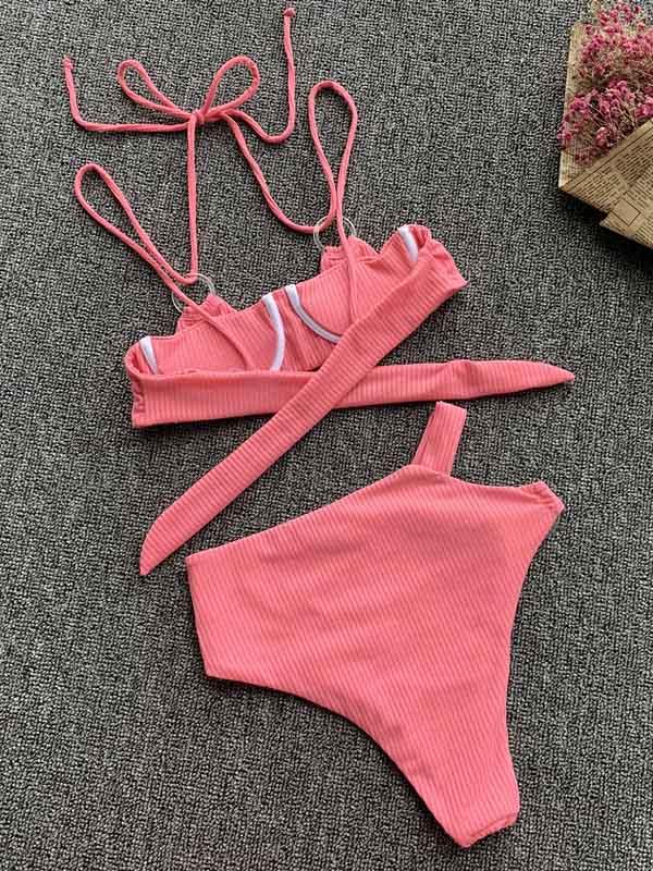 Solid Color Bandage Bikini Swimsuit