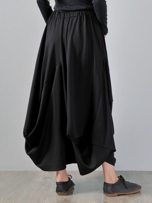 Loose Black Cropped A-line Split-joint Pants