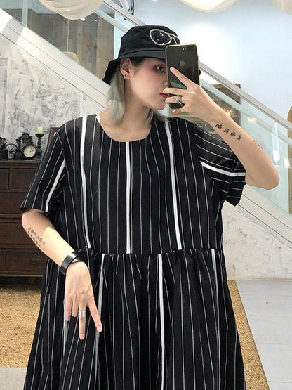 Loose Striped Split-joint Long Dress