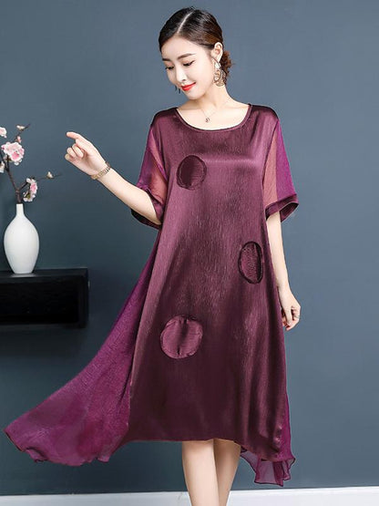 Plus Size Solid Color A-line Round-neck Mini Dress