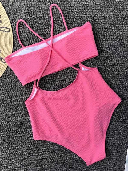 Sexy Solid Cropped Spaghetti-Neck Bikini