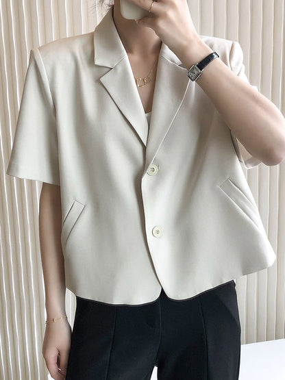 Urban Solid Color Notched Collar Short Sleeves Blazer