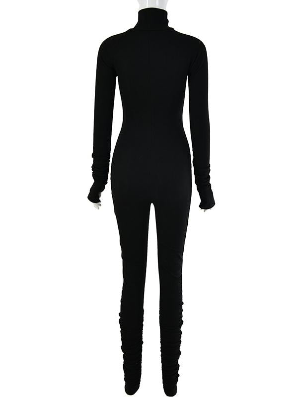 Wrap Long Sleeves High-Neck Zipper Jumpsuits