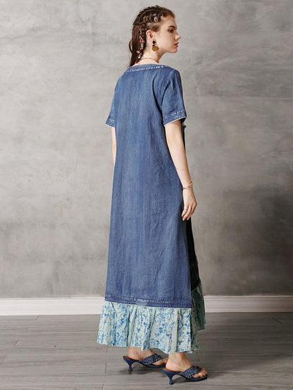Original Retro Split-joint Cropped Frog Long Dress