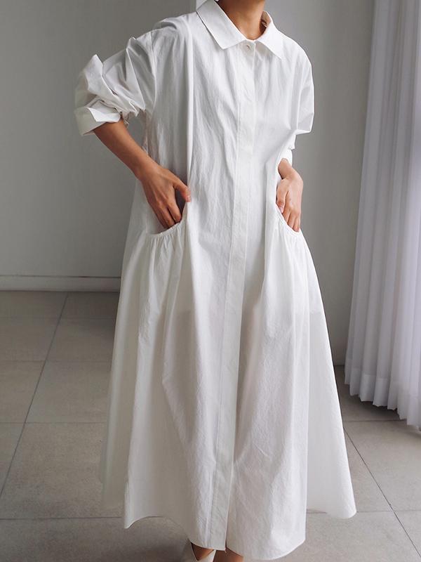 Urban White Lapel Long Shirt Dress