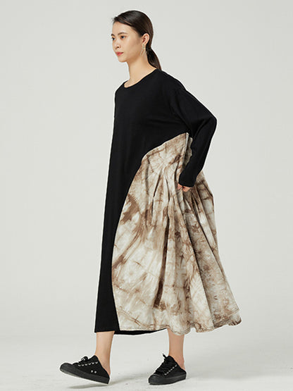 Casual Round-Neck Asymmetric Long Sleeves Midi Dress