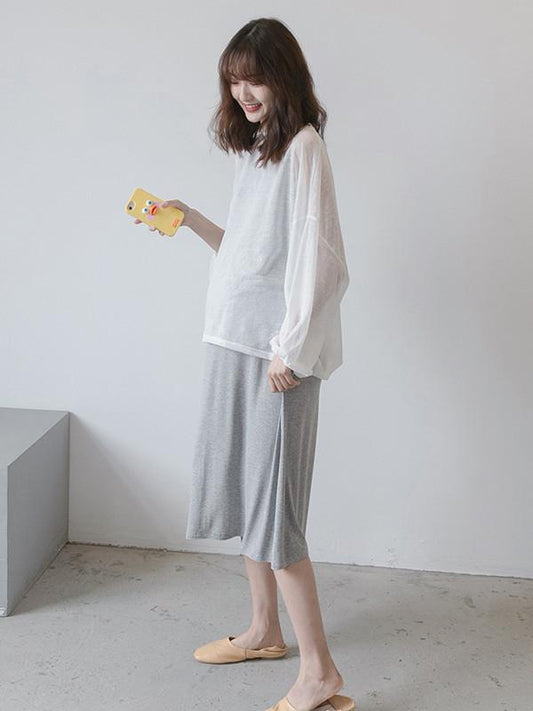 Maternity Two-piece Long Sleeves Top Midi Dresses