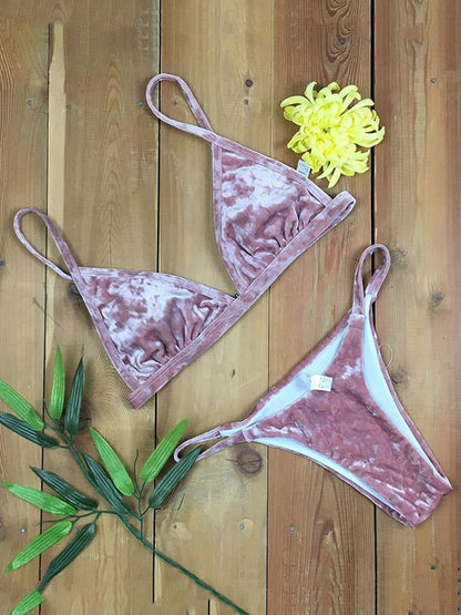 Ribbed Triangle Top With Panty Bikini Set