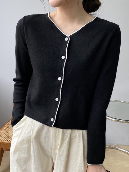 Chic Simple 4 Colors Buttoned V-Neck Long Sleeves Knitted Cardigan