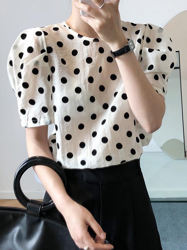 Original Polka-Dot Bishop Sleeve T-Shirts Tops